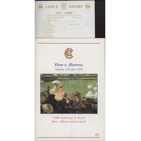 ETON V HARROW BOOKLET AND SCORECARD FOR THE ANNIVERSARY GAME AT LORD