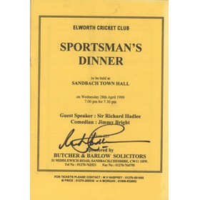 ELWORTH CRICKET CLUB 1999 DINNER MENU - SIGNED BY RICHARD HADLEE