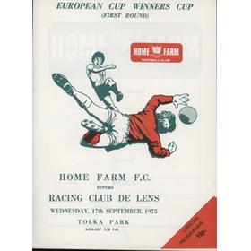 HOME FARM V RACING CLUB DE LENS 1975 (ECWC) FOOTBALL PROGRAMME