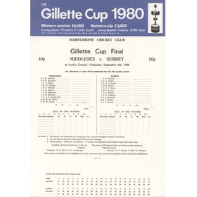 MIDDLESEX V SURREY 1980 GILLETTE CUP FINAL CRICKET SCORECARD