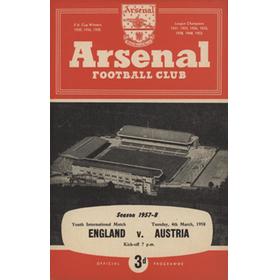 ENGLAND V AUSTRIA (YOUTH INTERNATIONAL) 1957-58 FOOTBALL PROGRAMME