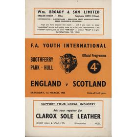 ENGLAND V SCOTLAND (YOUTH INTERNATIONAL) 1957-58 FOOTBALL PROGRAMME - BOOTHFERRY PARK