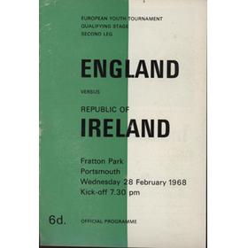 ENGLAND V IRELAND (YOUTH INTERNATIONAL) 1967-68 FOOTBALL PROGRAMME - FRATTON PARK