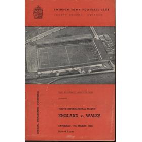 ENGLAND V WALES (YOUTH INTERNATIONAL) 1961-62 FOOTBALL PROGRAMME