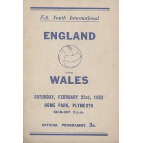 ENGLAND V WALES (YOUTH INTERNATIONAL) 1951-52 FOOTBALL PROGRAMME