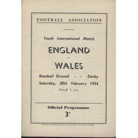 ENGLAND V WALES (YOUTH INTERNATIONAL) 1953-54 FOOTBALL PROGRAMME