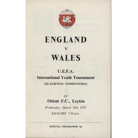 ENGLAND V WALES (YOUTH INTERNATIONAL) 1969-70 FOOTBALL PROGRAMME