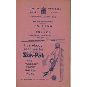 ENGLAND V FRANCE (AMATEUR INTERNATIONAL) 1960-61 FOOTBALL PROGRAMME