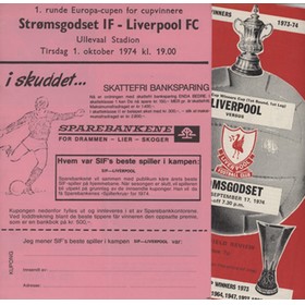 LIVERPOOL V STROMSGODSET 1974-75 (ECWC - BOTH LEGS) FOOTBALL PROGRAMMES