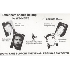 TOTTENHAM HOTSPUR - VENABLES/SUGAR TAKEOVER 1991 PROMOTIONAL CARD