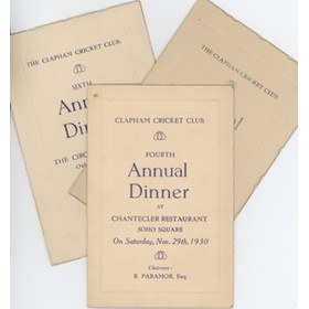 CLAPHAM CRICKET CLUB DINNER MENUS 1930-32 (3 IN TOTAL)