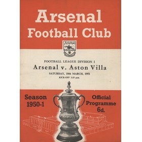 ARSENAL V ASTON VILLA 1950-51 FOOTBALL PROGRAMME