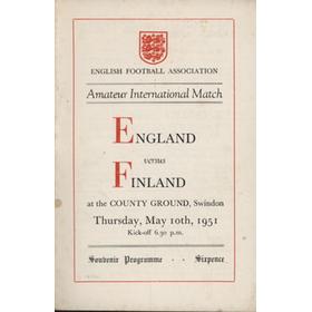 ENGLAND V FINLAND (AMATEUR INTERNATIONAL) 1950-51 FOOTBALL PROGRAMME