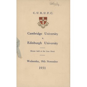 CAMBRIDGE UNIVERSITY V EDINBURGH UNIVERSITY 1931 SIGNED RUGBY UNION MENU