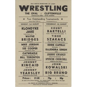 WRESTLING FLYER 1971 (CLIFTONVILLE) - INCLUDING COUNT BARTELLI, CATWEAZLE, WAYNE BRIDGES ETC.