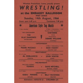 WRESTLING FLYER 1966 (WEST SANDS) - INCLUDING JOHN WINTER, TENDO, SABU PERERA ETC.