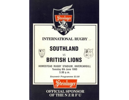 SOUTHLAND V BRITISH ISLES 1993 RUGBY UNION PROGRAMME