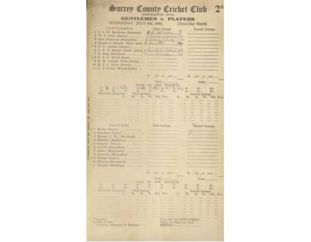 GENTLEMEN V PLAYERS 1932 CRICKET SCORECARD