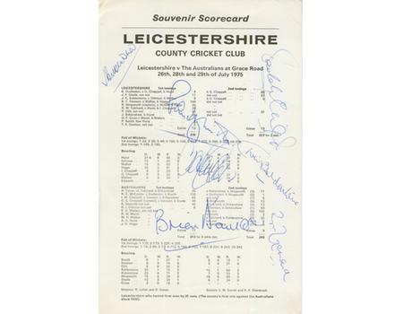 LEICESTERSHIRE V AUSTRALIA 1975 SIGNED SCORECARD