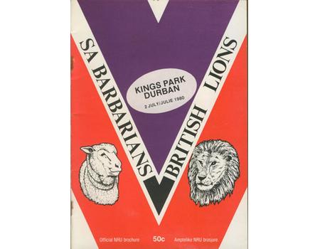 SOUTH AFRICAN BARBARIANS V BRITISH ISLES 1980 RUGBY PROGRAMME