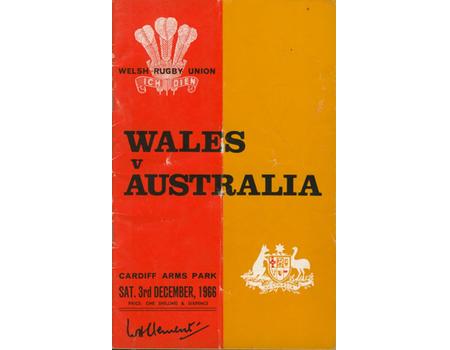 WALES V AUSTRALIA 1966 RUGBY PROGRAMME