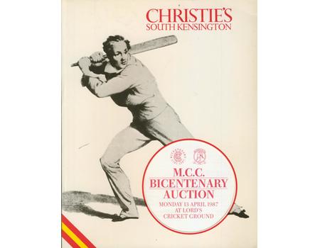 MCC BICENTENARY 1987 AUCTION CATALOGUE