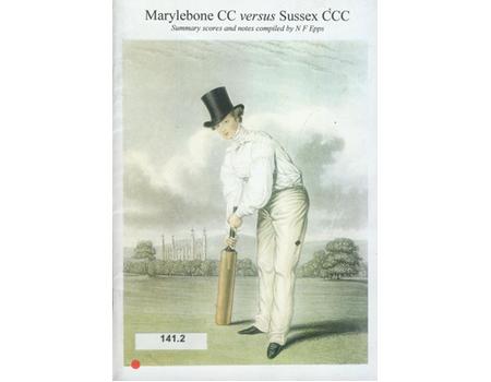 MARYLEBONE CC VERSUS SUSSEX CCC: SUMMARY SCORES AND NOTES (FROM MCC LIBRARY)