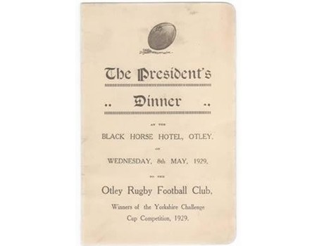 OTLEY R.F.C. 1929 RUGBY MENU CARD