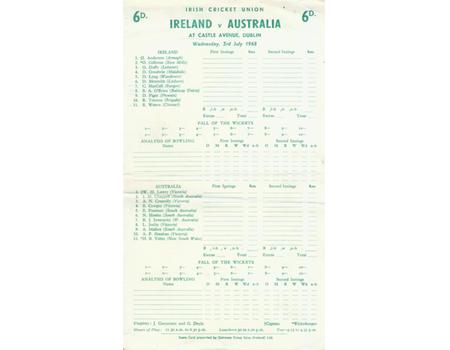 IRELAND V AUSTRALIA 1968 CRICKET SCORECARD