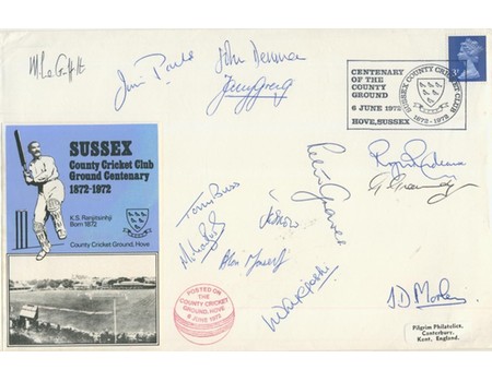 SUSSEX COUNTY CRICKET CLUB SIGNED CENTENARY FDC 1972