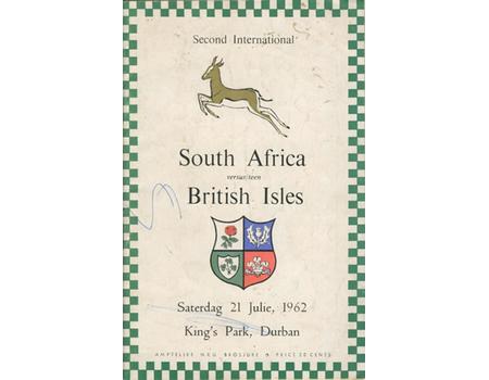 SOUTH AFRICA V BRITISH ISLES 1962 (2ND TEST) RUGBY PROGRAMME