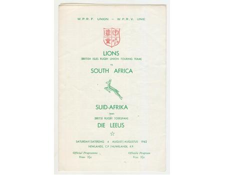 SOUTH AFRICA V BRITISH ISLES 1962 (3RD TEST) RUGBY PROGRAMME