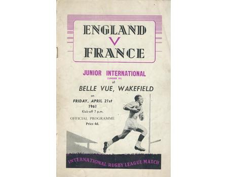 ENGLAND V FRANCE 1961 JUNIOR INTERNATIONAL RUGBY LEAGUE PROGRAMME