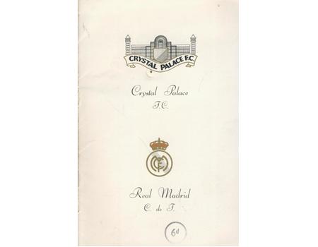 CRYSTAL PALACE V REAL MADRID 1962 (FRIENDLY) FOOTBALL PROGRAMME