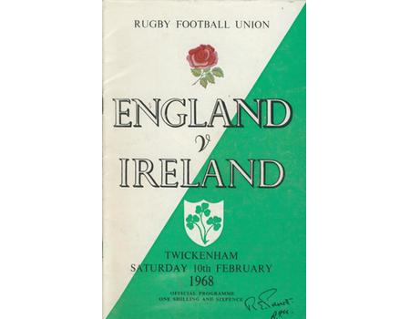 ENGLAND V IRELAND 1968 RUGBY PROGRAMME