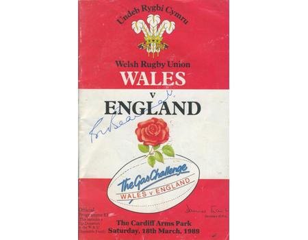 WALES V ENGLAND 1989 RUGBY PROGRAMME (SIGNED BY BILL BEAUMONT)