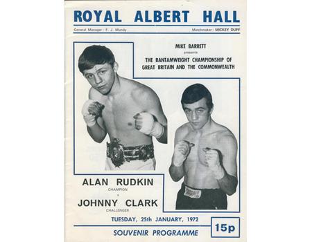 ALAN RUDKIN V JOHNNY CLARK 1972 BOXING PROGRAMME