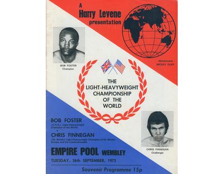 BOB FOSTER V CHRIS FINNEGAN 1972 BOXING PROGRAMME