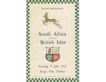 SOUTH AFRICA V BRITISH ISLES 1962 (2ND TEST) RUGBY PROGRAMME