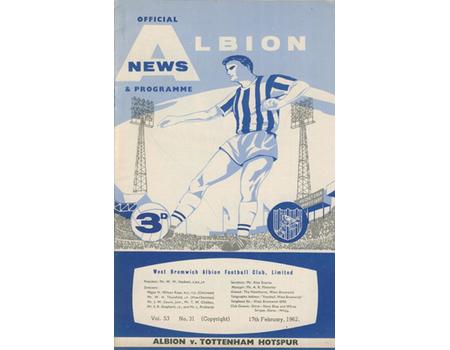 WEST BROMWICH ALBION V TOTTENHAM HOTSPUR 1961-62 (FA CUP) FOOTBALL PROGRAMME