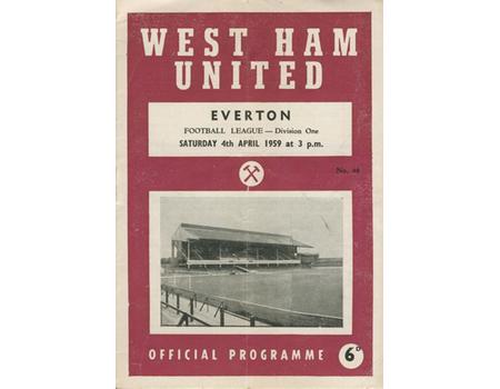 WEST HAM UNITED V EVERTON 1958-59 FOOTBALL PROGRAMME