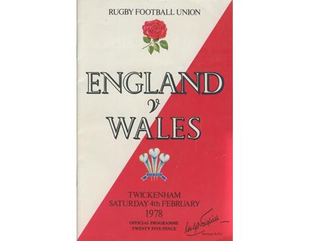 ENGLAND V WALES 1978 RUGBY PROGRAMME (WALES GRAND SLAM SEASON)