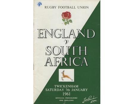 ENGLAND V SOUTH AFRICA 1961 RUGBY PROGRAMME