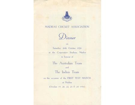 INDIA V AUSTRALIA 1956 (MADRAS) FIRST TEST -  CRICKET DINNER MENU