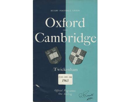 OXFORD V CAMBRIDGE 1963 RUGBY PROGRAMME