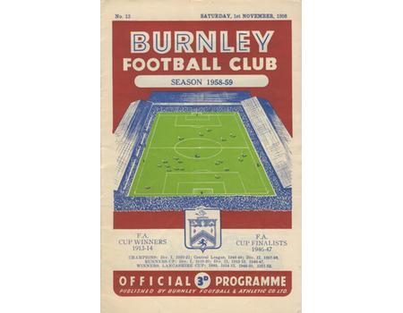 BURNLEY V NOTTINGHAM FOREST 1958-59 FOOTBALL PROGRAMME