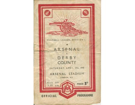 ARSENAL V DERBY COUNTY 1947-48 FOOTBALL PROGRAMME (CHAMPIONSHIP SEASON)