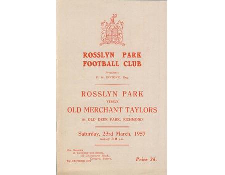 ROSSLYN PARK V OLD MERCHANT TAYLORS 1957 RUGBY PROGRAMME