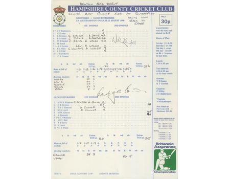 HAMPSHIRE V GLOUCESTERSHIRE 1996 CRICKET SCORECARD - CONNOR TAKES 9-38