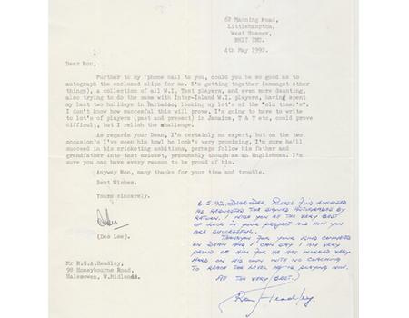 RON HEADLEY (WEST INDIES) 1992 CRICKET LETTER - Cricket Autographs ...